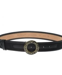 Emporio Armani Black Leather And Monogram Canvas Belt 95 CM For Women