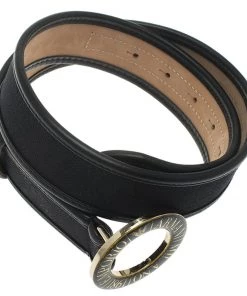 Emporio Armani Black Leather And Monogram Canvas Belt 95 CM For Women -Emporio Armani sale luxury women emporio armani new accessories p62629 003