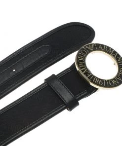 Emporio Armani Black Leather And Monogram Canvas Belt 95 CM For Women -Emporio Armani sale luxury women emporio armani new accessories p62629 004