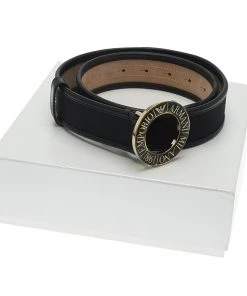 Emporio Armani Black Leather And Monogram Canvas Belt 95 CM For Women -Emporio Armani sale luxury women emporio armani new accessories p62629 006