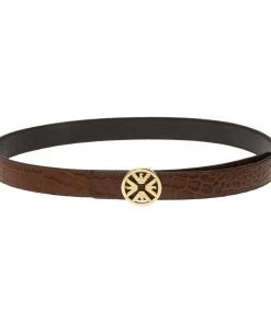 Emporio Armani Brown Croc Embossed And Black Leather Reversible Belt 95 CM For Women
