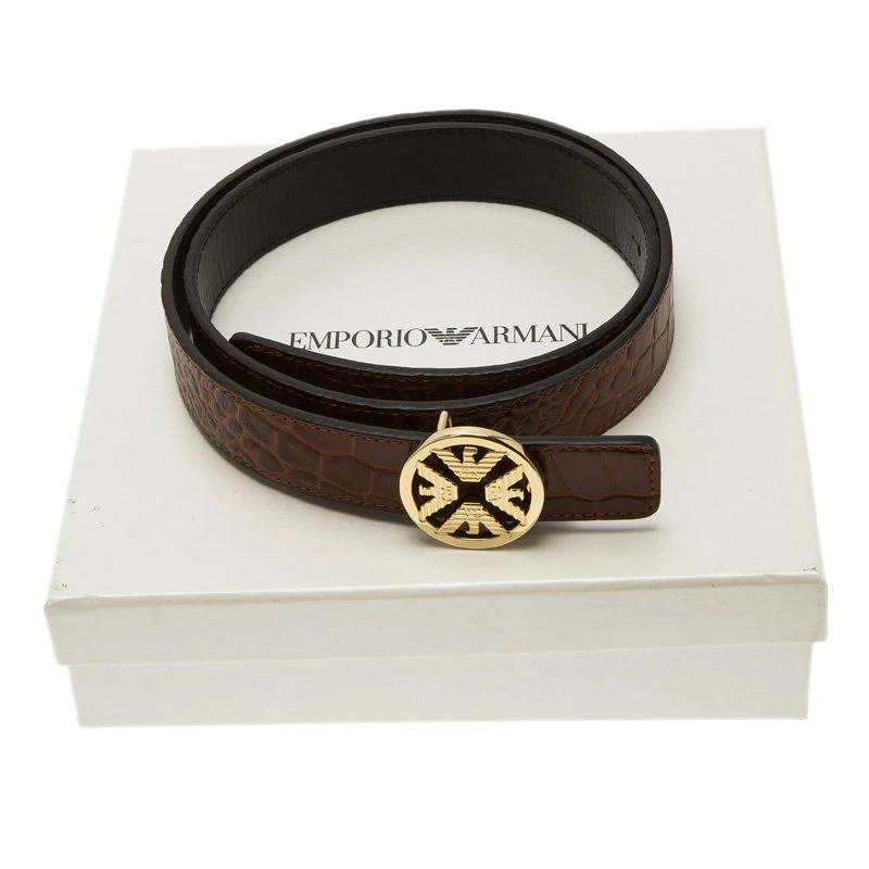 Emporio Armani Brown Croc Embossed And Black Leather Reversible Belt 95 CM For Women 7 Emporio Armani Brown Croc Embossed And Black Leather Reversible Belt 95 CM For Women - Image 5