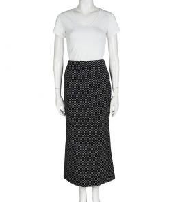 Emporio Armani Monochrome Woven Maxi Pencil Skirt L For Women -Emporio Armani sale luxury women emporio armani new clothes p101357 002