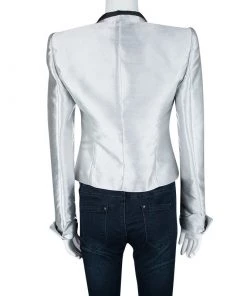 Emporio Armani SS'11 Silver Contrast Lapel Satin Blazer M For Women -Emporio Armani sale luxury women emporio armani new clothes p106415 003