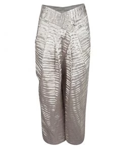 Emporio Armani Beige Pleated Textured Satin High Waist Balloon Trousers M For Women