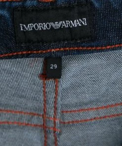 Emporio Armani Indigo Faded Effect Embroidered Pocket Trim Detail Denim Shorts M For Women -Emporio Armani sale luxury women emporio armani new clothes p134004 005