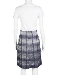 Emporio Armani Navy Blue And Grey Checkered Jacquard Pencil Skirt S For Women -Emporio Armani sale luxury women emporio armani new clothes p134266 0003