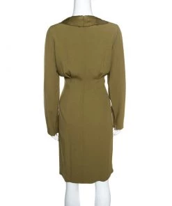 Emporio Armani Olive Green Flutter Front Long Sleeve Tunic Dress L For Women -Emporio Armani sale luxury women emporio armani new clothes p158766 0003