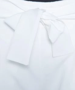 Emporio Armani White Textured Tie Waist Detail Bermuda Shorts S For Women -Emporio Armani sale luxury women emporio armani new clothes p164193 002