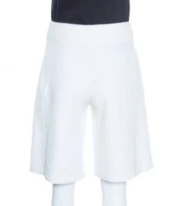 Emporio Armani White Textured Tie Waist Detail Bermuda Shorts S For Women -Emporio Armani sale luxury women emporio armani new clothes p164193 004