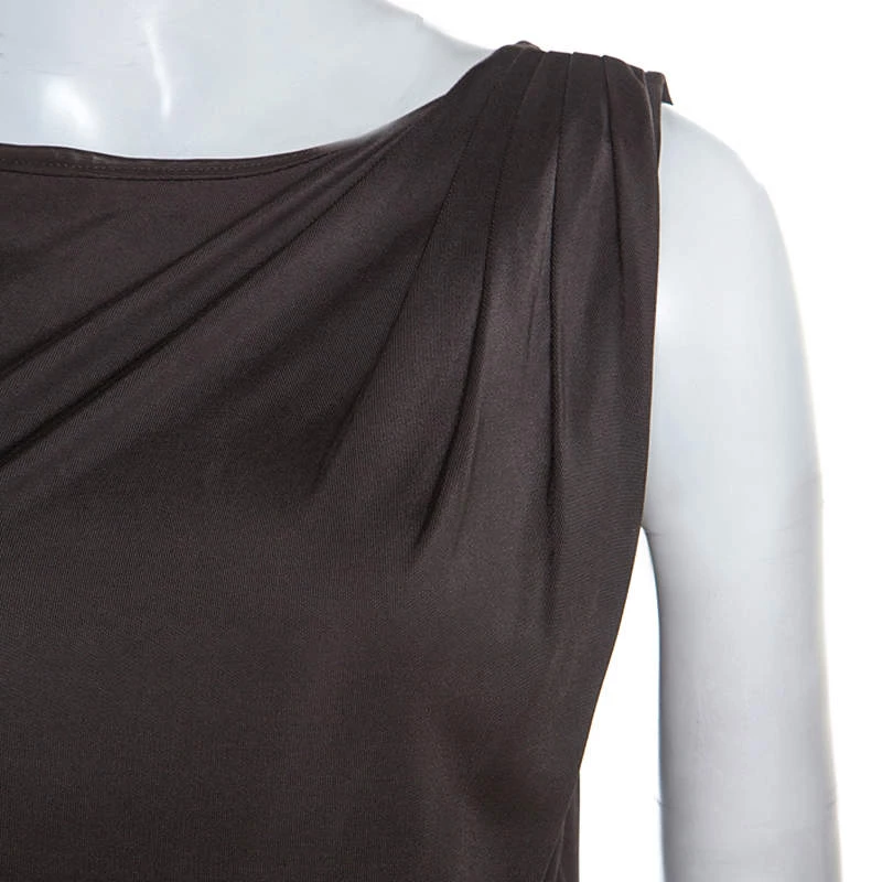 Emporio Armani Brown Jersey Draped Detail Milano Dress S For Women 6 Emporio Armani Brown Jersey Draped Detail Milano Dress S For Women - Image 4