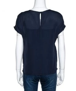 Emporio Armani Navy Blue Silk Blouse S For Women -Emporio Armani sale luxury women emporio armani new clothes p308295 001