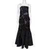 Emporio Armani Black Printed Satin & Lace Overlay Maxi Dress S For Women