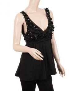 Emporio Armani Black Embellished Top S For Women -Emporio Armani sale luxury women emporio armani new clothes p33649 003