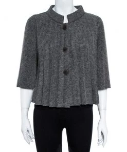 Emporio Armani Grey Wool Pleated Cape Jacket L For Women