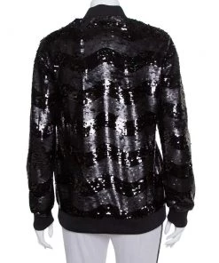 Emporio Armani Black Synthetic Sequin Embellished Bomber Jacket M For Women -Emporio Armani sale luxury women emporio armani new clothes p391496 004