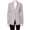 Emporio Armani Beige Textured Crepe Button Front Stand Collar Blazer M For Women -Emporio Armani sale luxury women emporio armani new clothes p413679 005