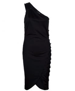 Emporio Armani Black One Shoulder Button Detail Dress M For Women