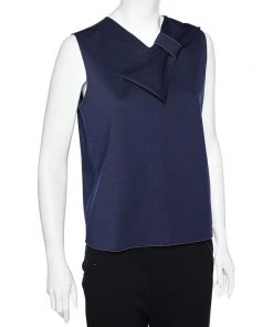 Emporio Armani Navy Blue Knit Bow Detail Sleeveless Top L For Women -Emporio Armani sale luxury women emporio armani new clothes p565421 002