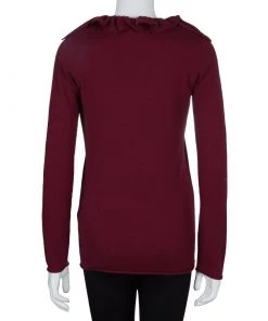 Emporio Armani Maroon Sequin Ruffle Collar Detail Long Sleeve Buttondown Cardigan M For Women -Emporio Armani sale luxury women emporio armani new clothes p59122 003