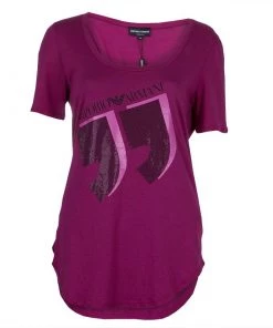 Emporio Armani Pink Studded Logo T-Shirt L For Women