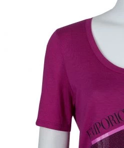 Emporio Armani Pink Studded Logo T-Shirt L For Women -Emporio Armani sale luxury women emporio armani new clothes p61085 005