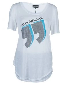 Emporio Armani White Studded Logo T-Shirt L For Women