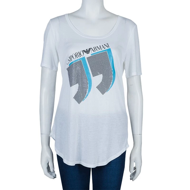 Emporio Armani White Studded Logo T-Shirt L For Women 4 Emporio Armani White Studded Logo T-Shirt L For Women - Image 2