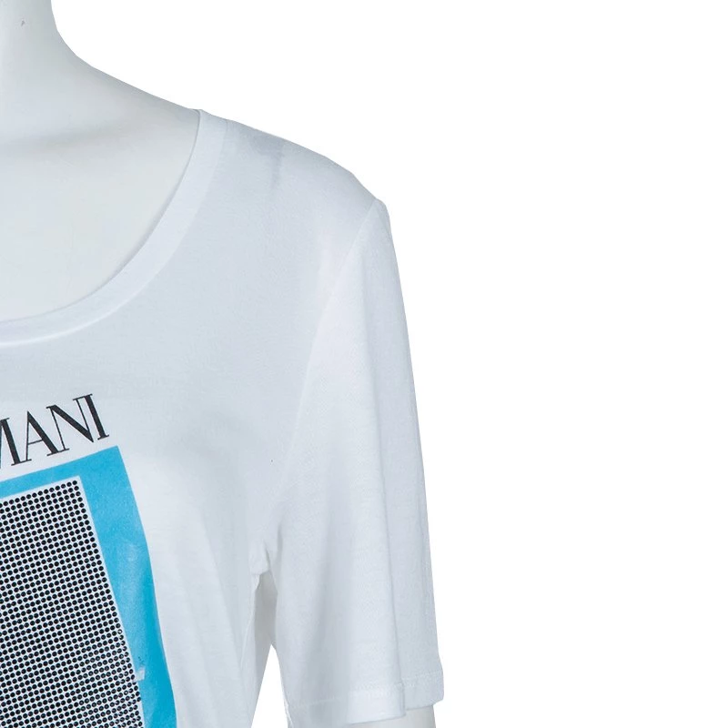 Emporio Armani White Studded Logo T-Shirt L For Women 6 Emporio Armani White Studded Logo T-Shirt L For Women - Image 4