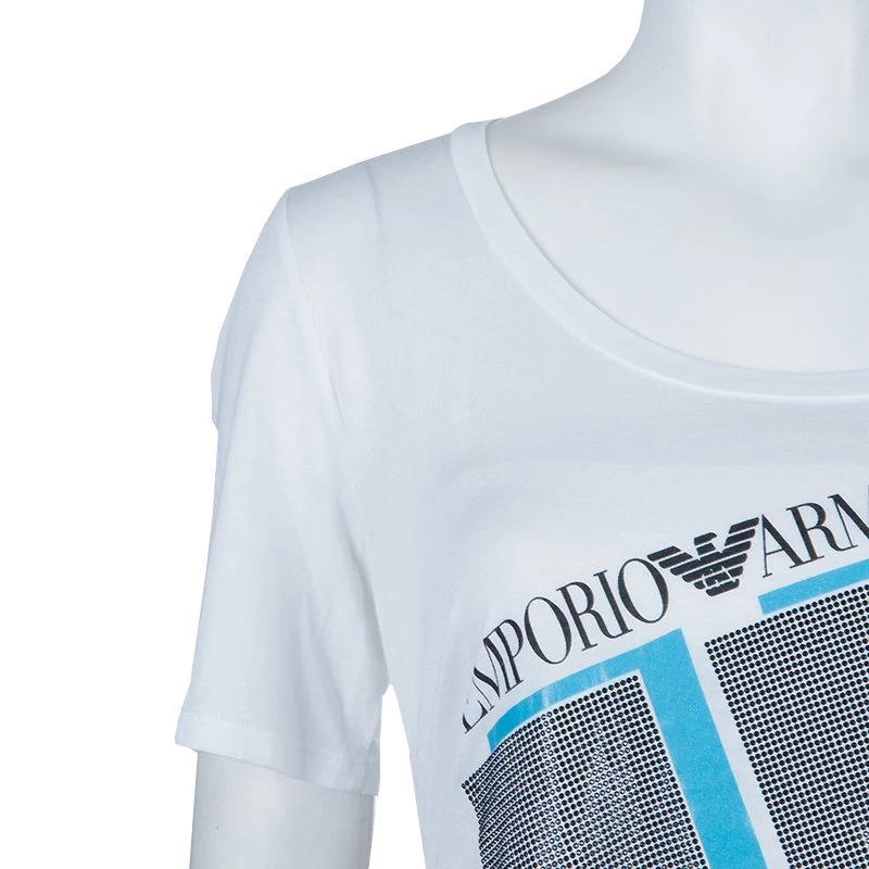 Emporio Armani White Studded Logo T-Shirt L For Women 7 Emporio Armani White Studded Logo T-Shirt L For Women - Image 5