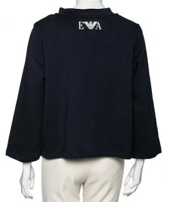 Emporio Armani Navy Blue Cotton Wave Embellished Sweatshirt L For Women -Emporio Armani sale luxury women emporio armani new clothes p614193 008