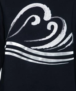 Emporio Armani Navy Blue Cotton Wave Embellished Sweatshirt L For Women -Emporio Armani sale luxury women emporio armani new clothes p614193 009