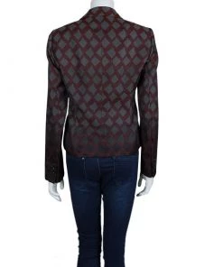Emporio Armani Burgundy Textured Jacquard Blazer L For Women -Emporio Armani sale luxury women emporio armani new clothes p66650 0003