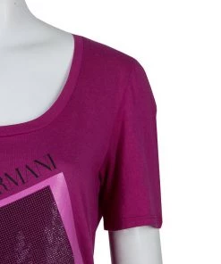 Emporio Armani Pink Studded Logo T-Shirt M For Women -Emporio Armani sale luxury women emporio armani new clothes p79600 004