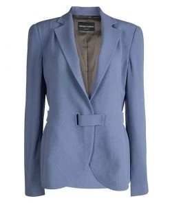 Emporio Armani Blue Loop Detail Cady Blazer L For Women