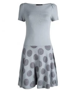 Emporio Armani Grey Chenille Polka Dot Short Sleeve Knit Dress M For Women