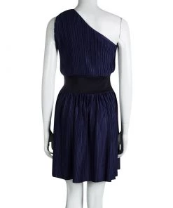 Emporio Armani Navy Blue Plisse One Shoulder Dress S For Women -Emporio Armani sale luxury women emporio armani new clothes p87585 003