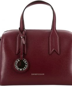 Emporio Armani Bordeaux Leather Bowling Satchel Bag For Women