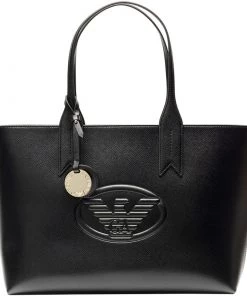 Emporio Armani Black Leather Shopper Tote For Women