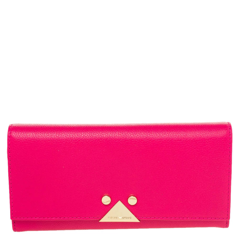 Emporio Armani Pink Leather Flap Continental Wallet For Women 3 Emporio Armani Pink Leather Flap Continental Wallet For Women
