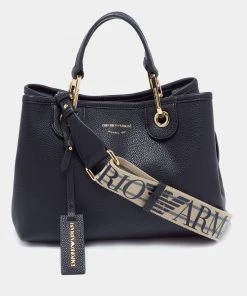 Emporio Armani Black Leather Small MyEA Shopper Tote For Women