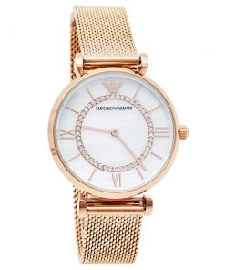 Emporio Armani Mother Of Pearl Rose Gold Tone Stainless Steel Gianni T-Bar AR11320 Women's Wristwatch 32 Mm For Women