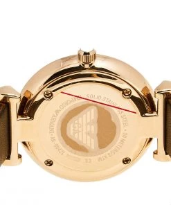 Emporio Armani Mother Of Pearl Rose Gold Plated Stainless Steel Leather AR9042L Women's Wristwatch 32 Mm For Women -Emporio Armani sale luxury women emporio armani new watches p601548 006