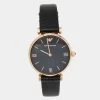 Emporio Armani Black Mother Of Pearl Gold PVD Coated Stainless Steel Embossed Leather Gianni T-Bar AR11060 Women's Wristwatch 32 Mm For Women -Emporio Armani sale luxury women emporio armani new watches p652036 005