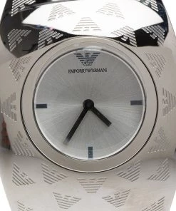 Emporio Armani Silver Etched Logo Stainless Steel AR-5785 Women's Cuff Bracelet Wristwatch 35MM For Women -Emporio Armani sale luxury women emporio armani new watches p82785 003