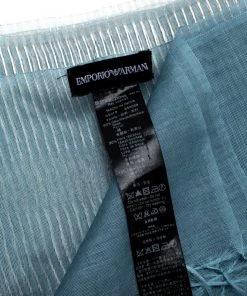 Emporio Armani Blue Silk And Wool Organza Lurex Striped Tassel Detail Scarf For Women -Emporio Armani sale luxury women emporio armani used accessories p197003 005