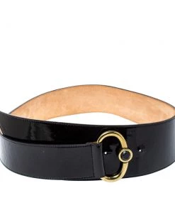 Emporio Armani Black Patent Leather Wide Belt 85CM For Women