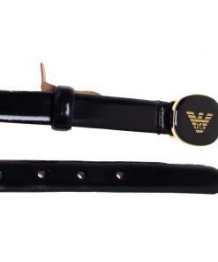 Emporio Armani Black Glossy Leather Logo Buckle Slim Belt 90CM For Women -Emporio Armani sale luxury women emporio armani used accessories p446478 006