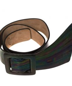 Emporio Armani Iridescent Pleated Detail Leather Waist Belt 85CM For Women -Emporio Armani sale luxury women emporio armani used accessories p454953 006