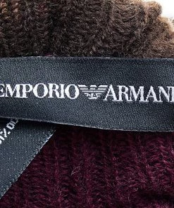 Emporio Armani Brown & Magenta Ruffled Pom Pom Detail Wool Stole For Women -Emporio Armani sale luxury women emporio armani used accessories p504872 003